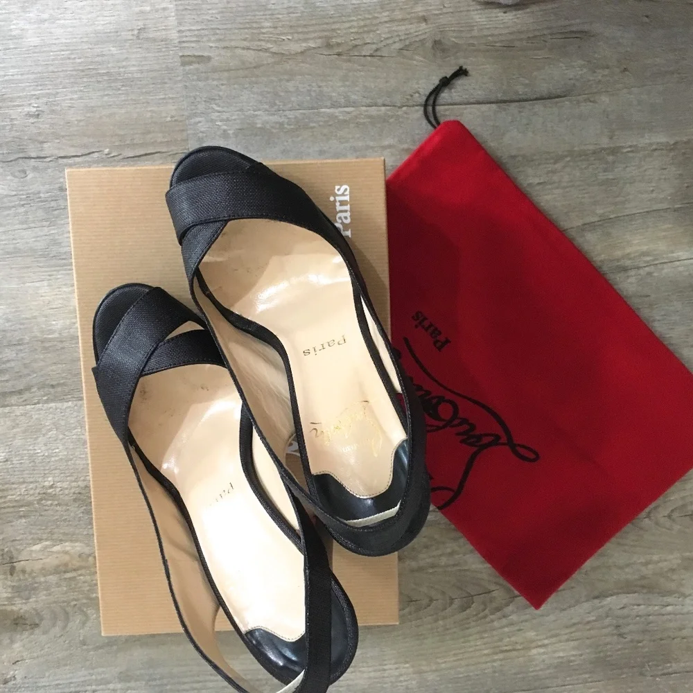 Louboutin Sling Back Heels, Open Toe, Black